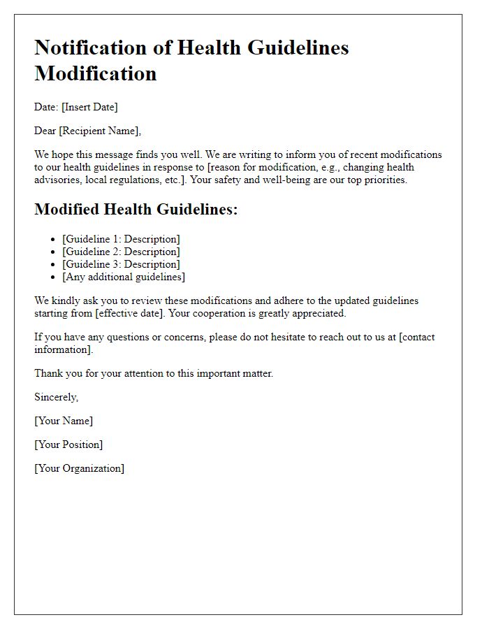 Letter template of health guidelines modification notification