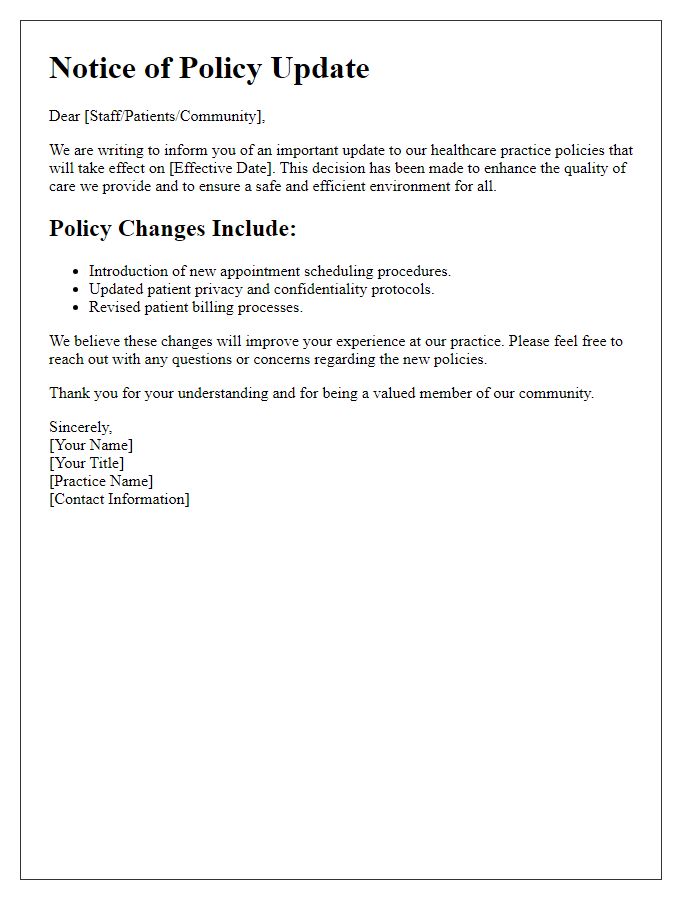 Letter template of healthcare practice policy announcement