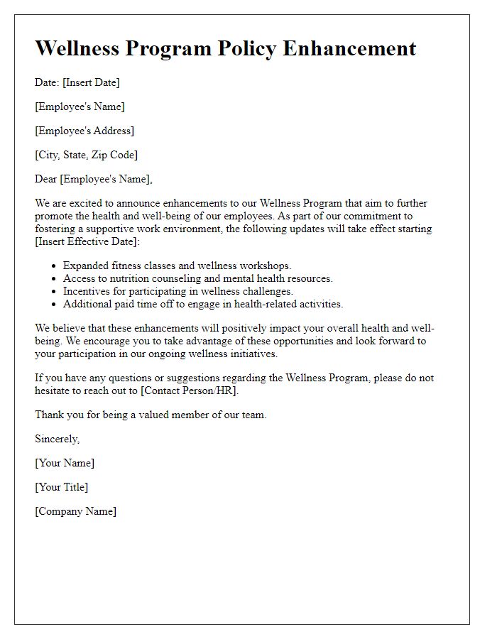 Letter template of wellness program policy enhancement