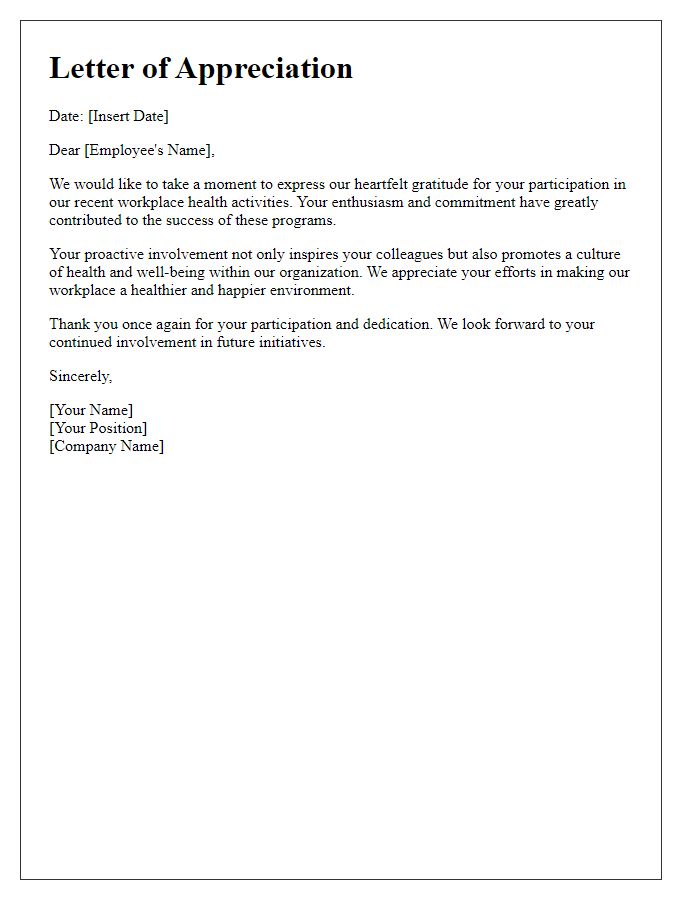 Letter template of appreciation for participating in workplace health activities