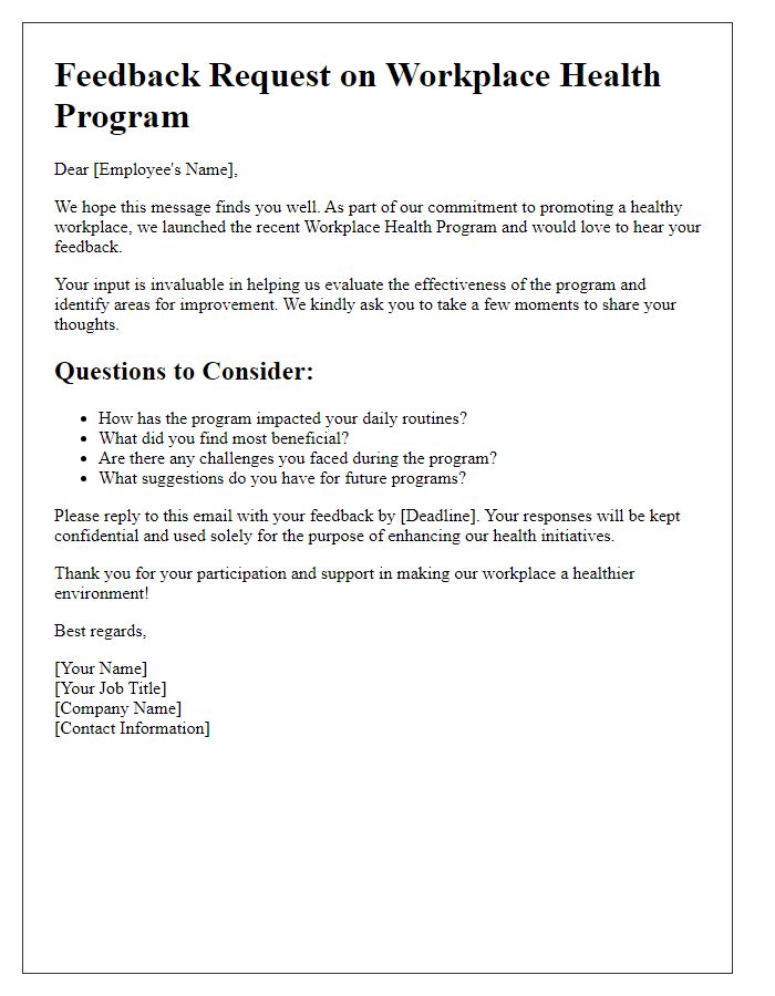 Letter template of feedback request on workplace health program involvement