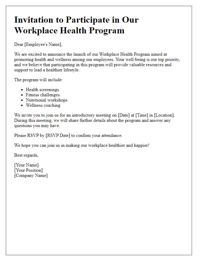 Letter template of invitation to participate in workplace health program