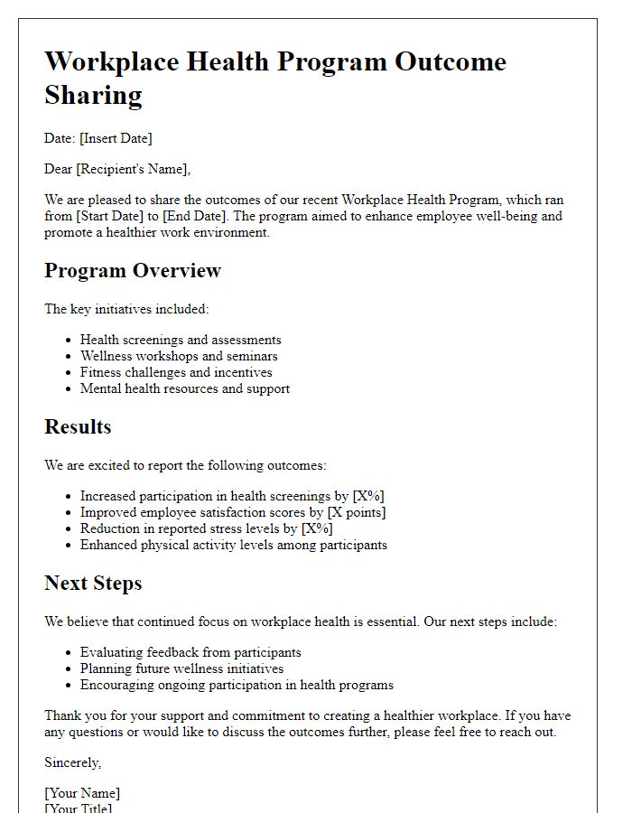 Letter template of outcome sharing from workplace health program