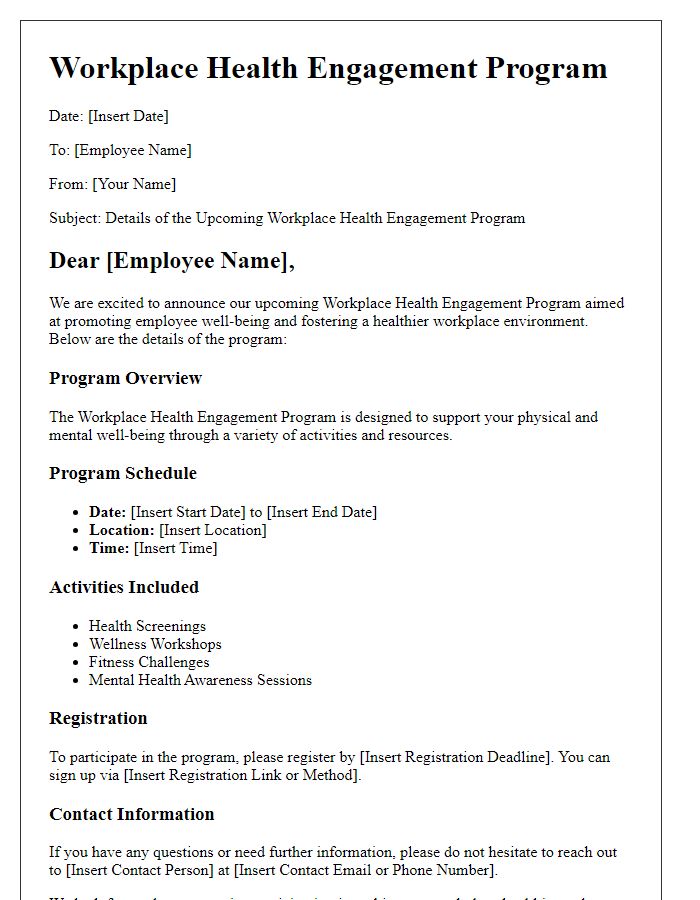 Letter template of program details for workplace health engagement