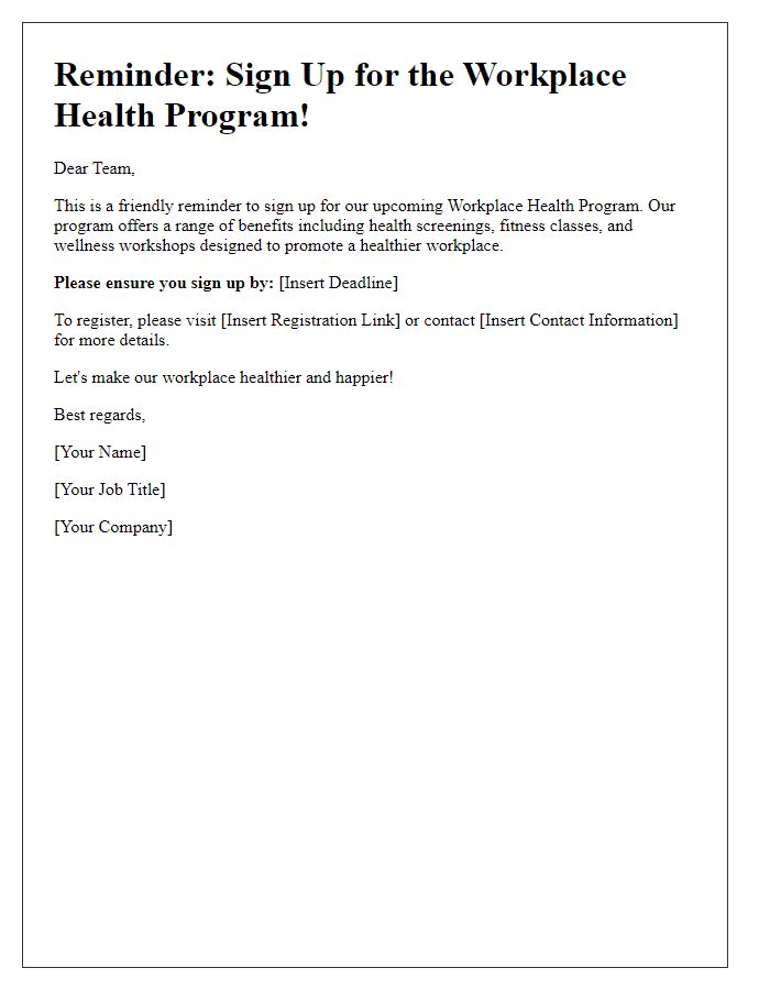 Letter template of reminder for workplace health program signup