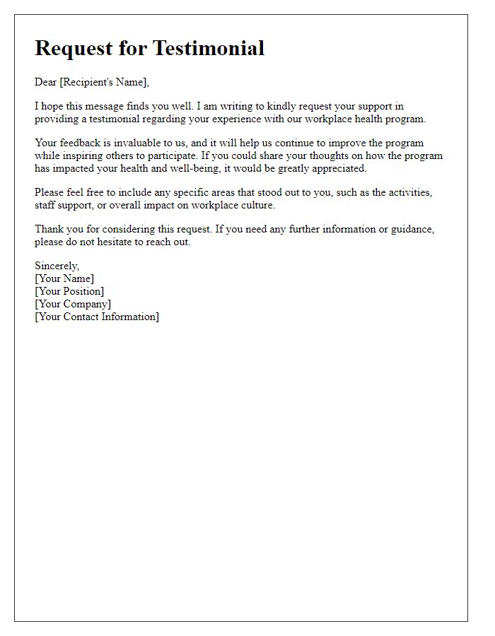 Letter template of testimonial request for workplace health program