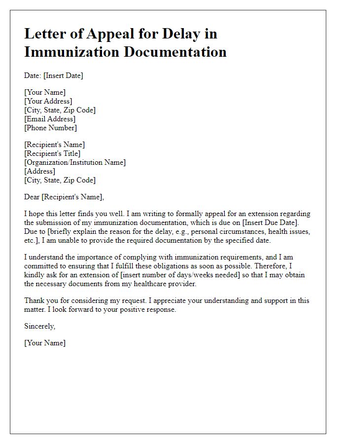 Letter template of appeal for delay in immunization documentation