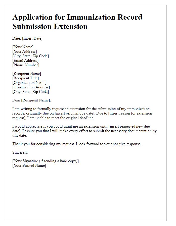 Letter template of application for immunization record submission extension