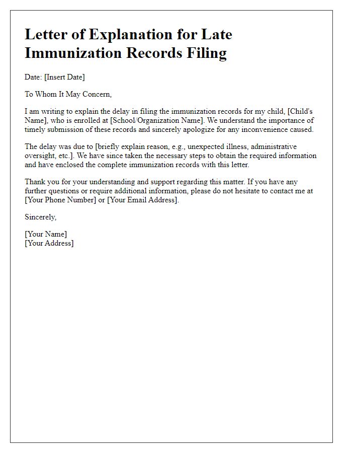 Letter template of explanation for late immunization records filing