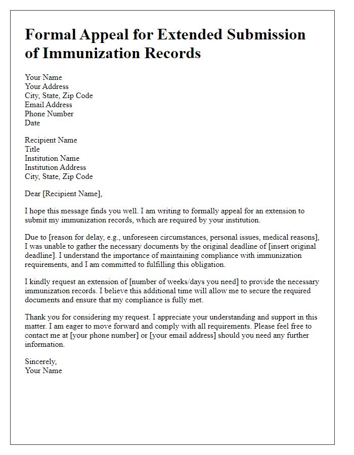 Letter template of formal appeal for extended submission of immunization records