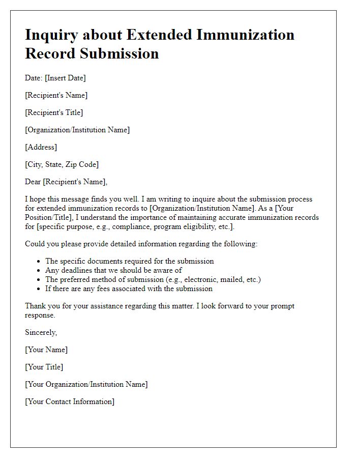 Letter template of inquiry about extended immunization record submission