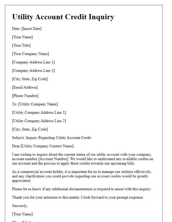 Letter template of utility account credit inquiry for commercial accounts