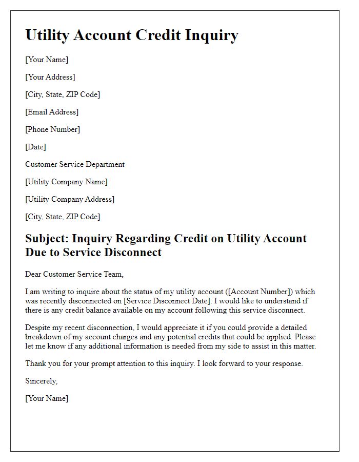 Letter template of utility account credit inquiry for service disconnect