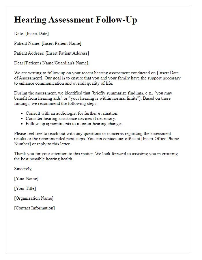 Letter template of hearing assessment follow-up for patients with developmental disabilities.