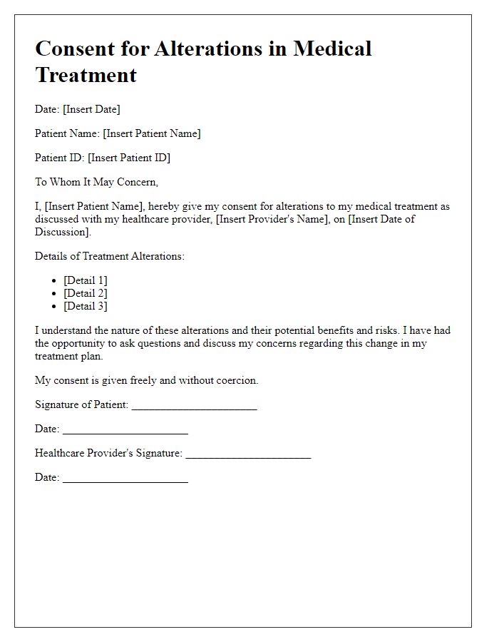 Letter template of consent for alterations in medical treatment