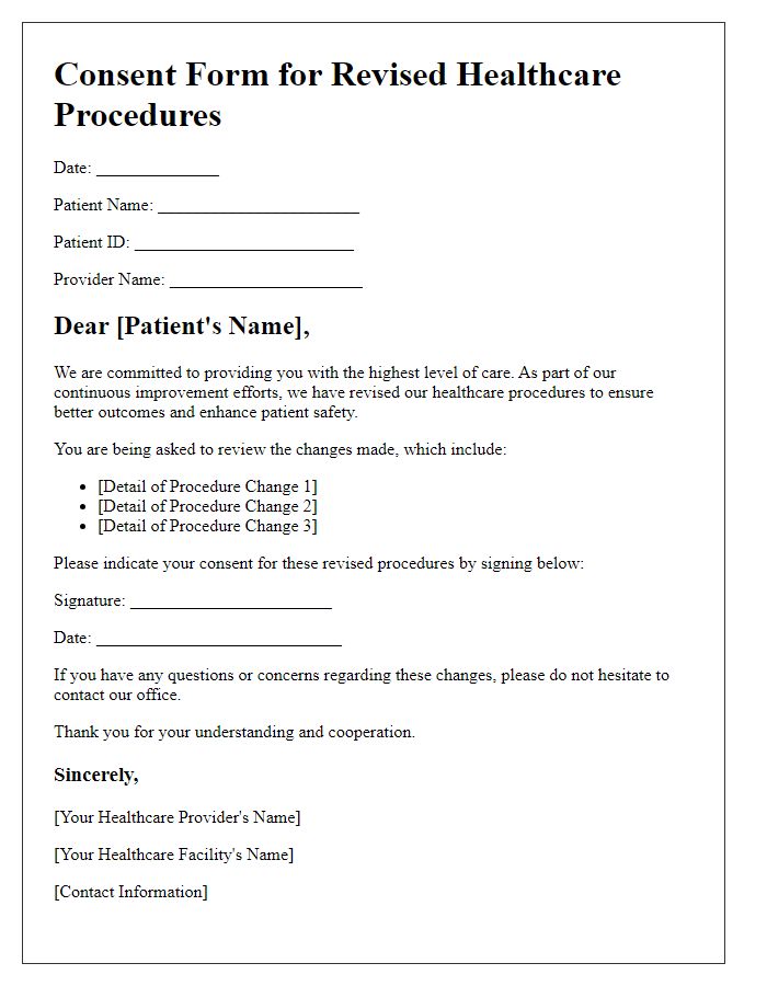 Letter template of consent form for revised healthcare procedures