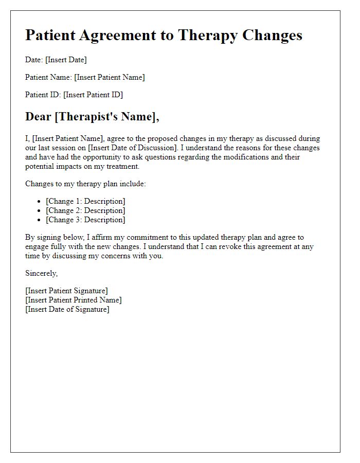 Letter template of patient agreement to therapy changes