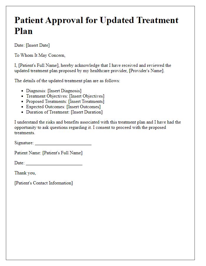 Letter template of patient approval for updated treatment plans