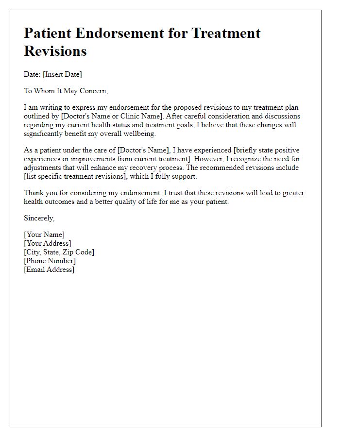 Letter template of patient endorsement for treatment revisions