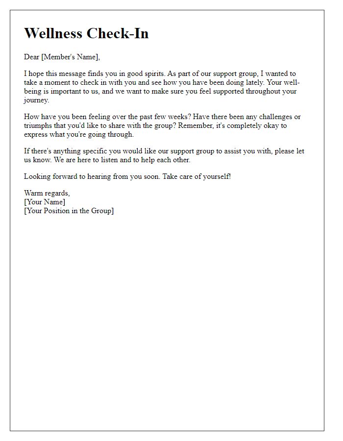 Letter template of a mental wellness check-in for a support group member