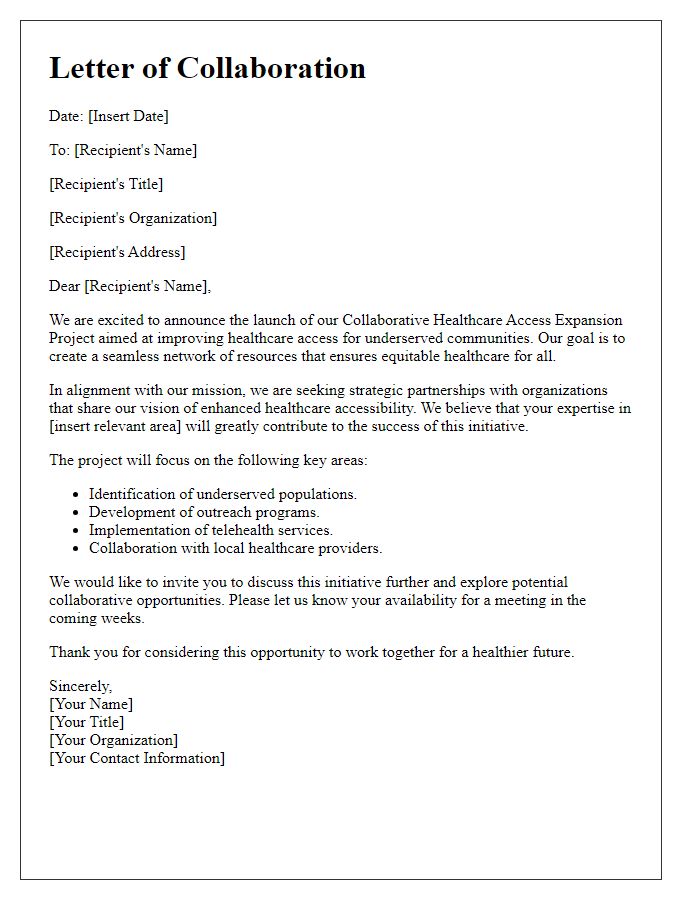 Letter template of collaborative healthcare access expansion project