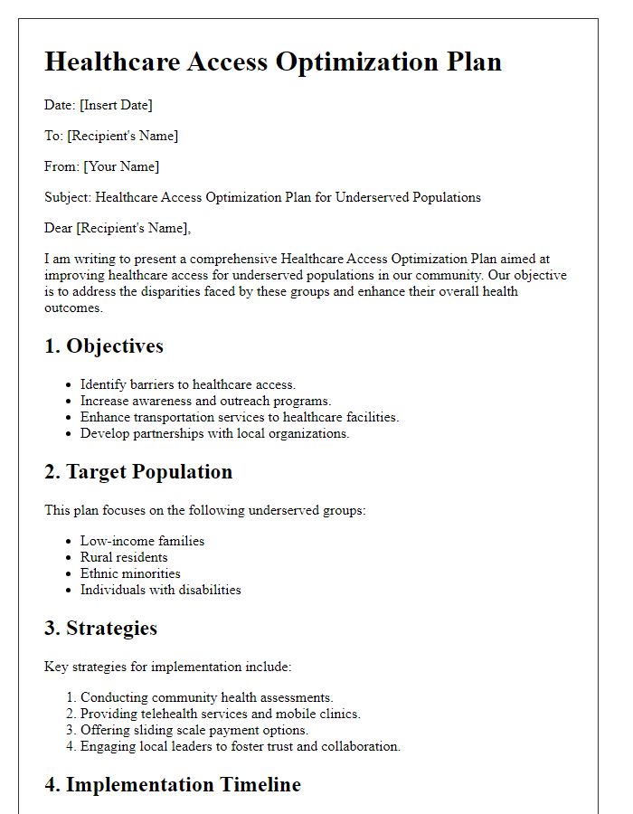 Letter template of healthcare access optimization plan for underserved populations