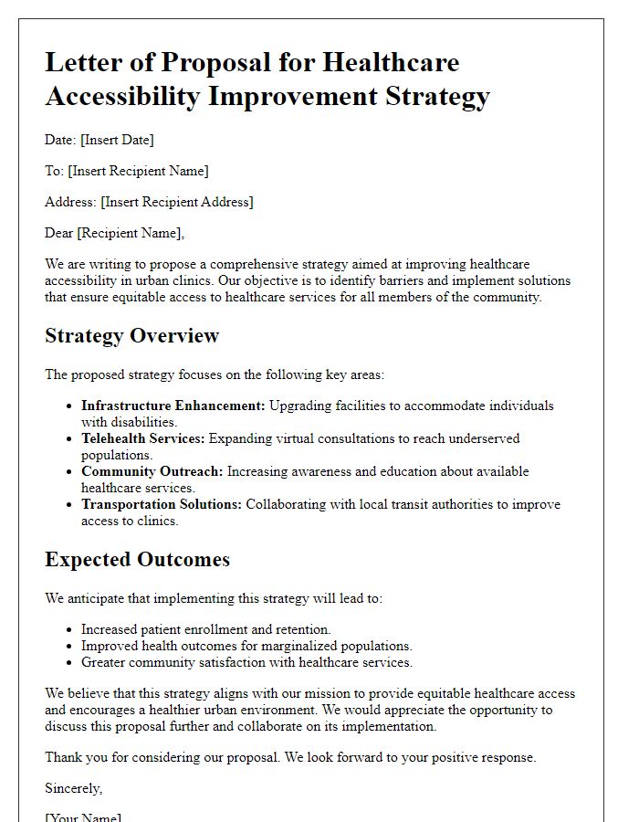 Letter template of healthcare accessibility improvement strategy for urban clinics