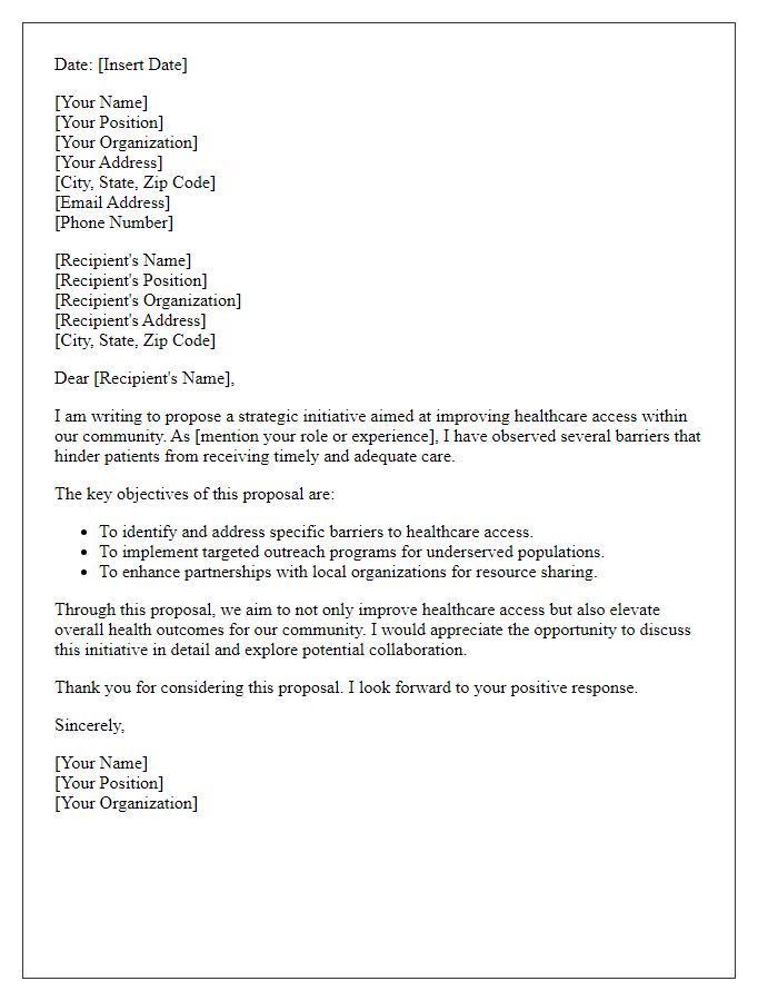 Letter template of strategic healthcare access improvement proposal