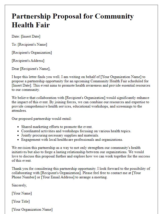 Letter template of community health fair partnership proposal.