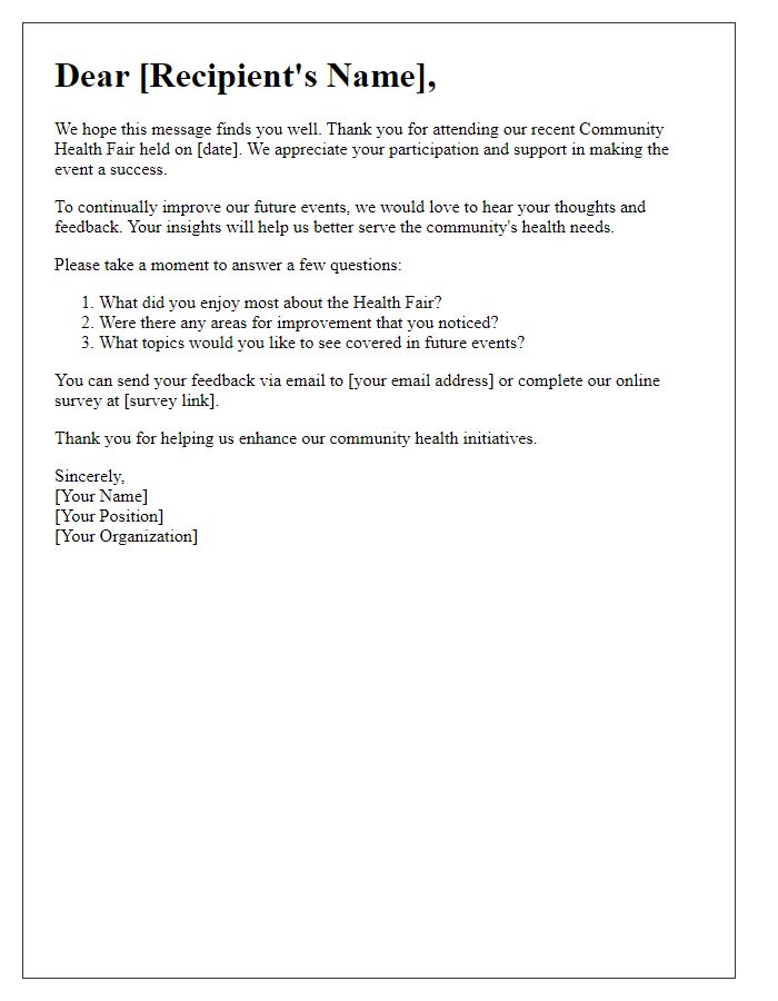 Letter template of feedback request after the community health fair.