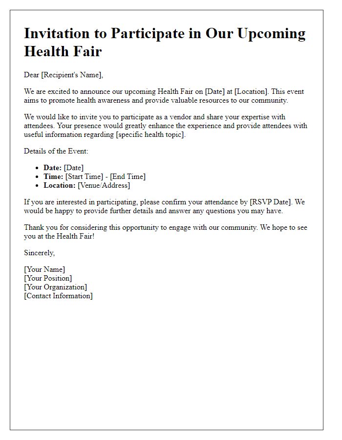 Letter template of outreach for health fair attendee participation.