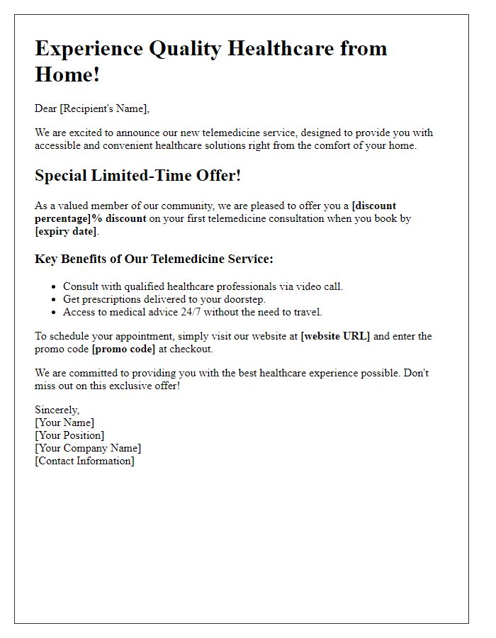 Letter template of telemedicine service promotional offer