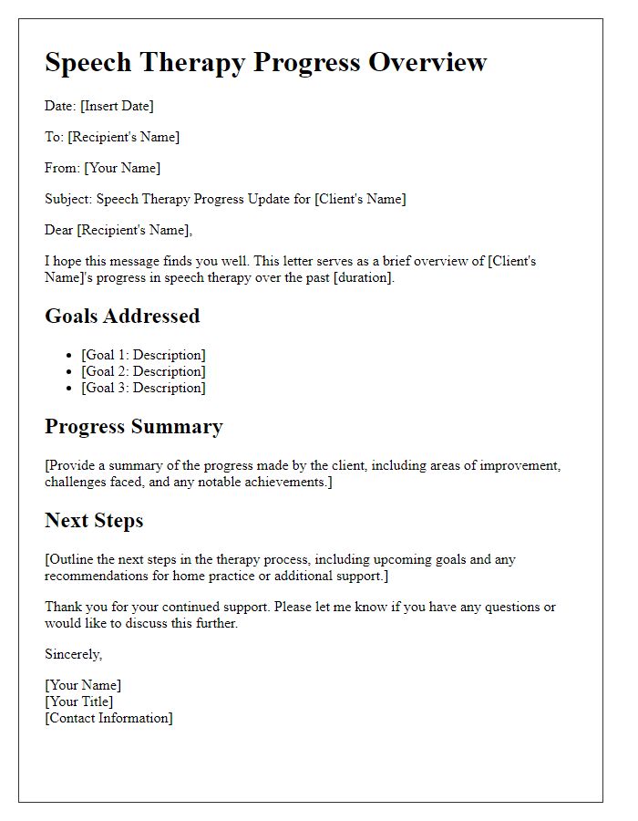 Letter template of speech therapy progress overview