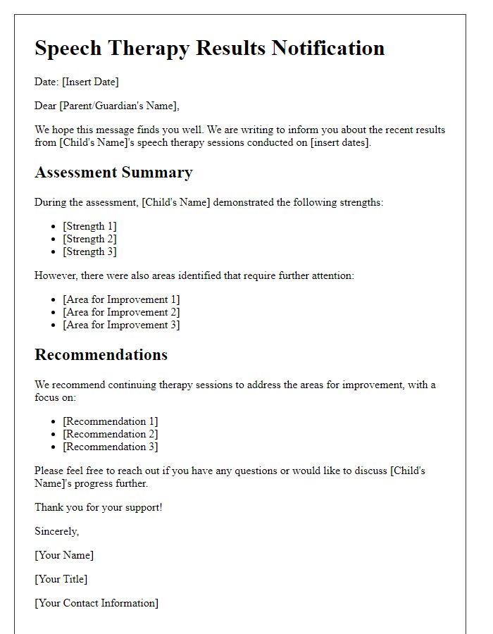 Letter template of speech therapy results notification