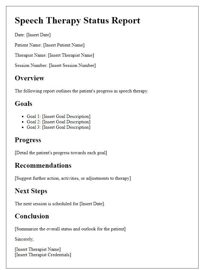 Letter template of speech therapy status report