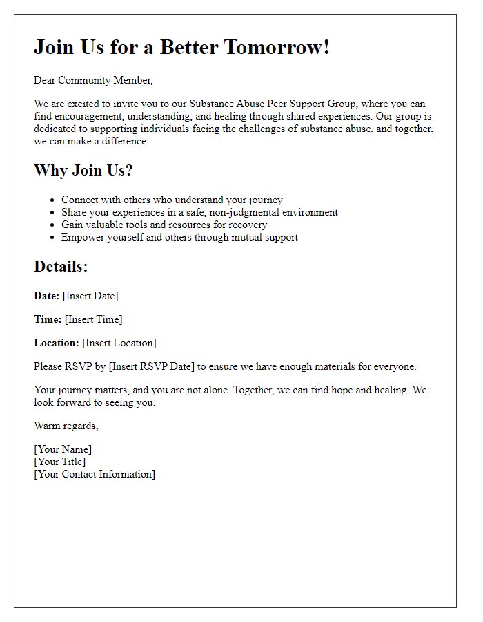 Letter template of call to action for substance abuse peer support group