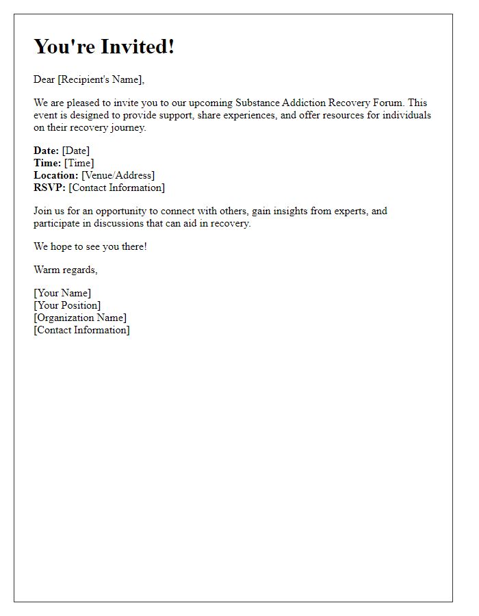 Letter template of invitation to substance addiction recovery forums