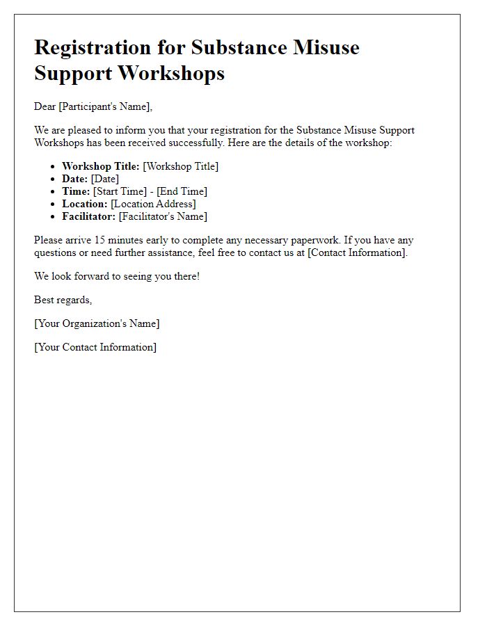 Letter template of registration for substance misuse support workshops