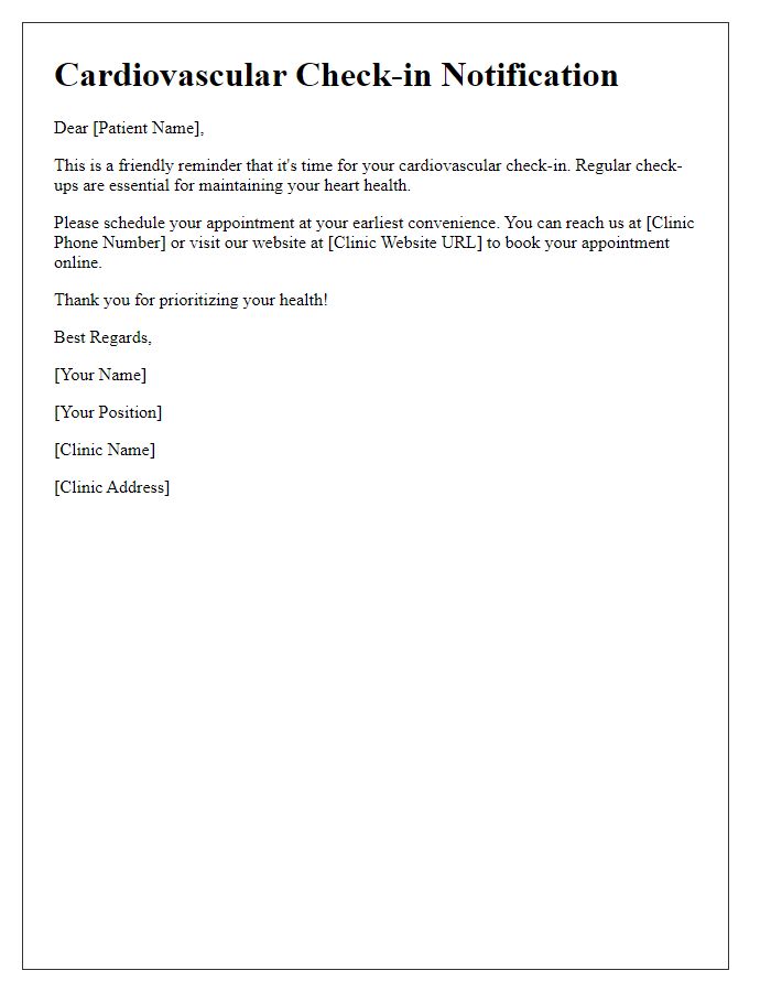 Letter template of cardiovascular check-in notification