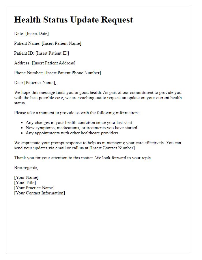 Letter template of Health Status Update Request for Current Patients