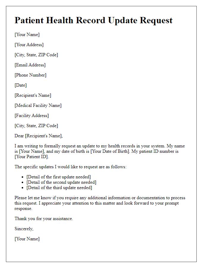 Letter template of Patient Health Record Update Request