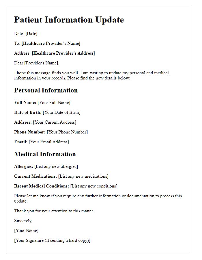 Letter template of Patient Information Update for Health Records