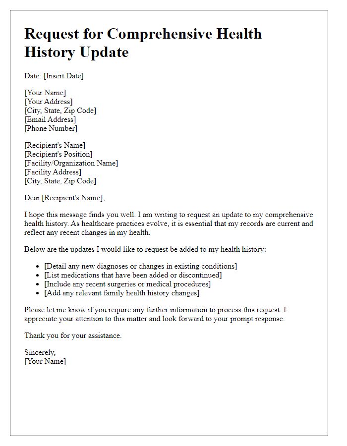 Letter template of Request for Comprehensive Health History Update