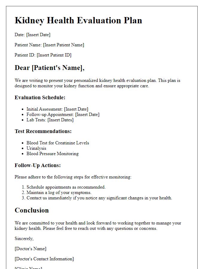 Letter template of kidney health evaluation plan