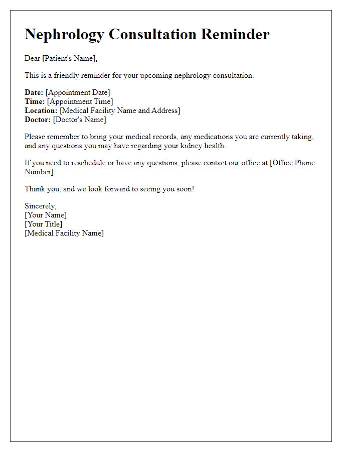 Letter template of nephrology consultation reminder