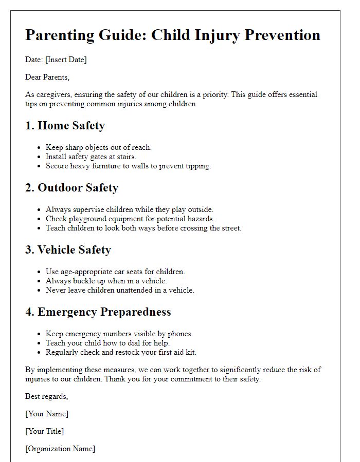 Letter template of parenting guide on child injury prevention