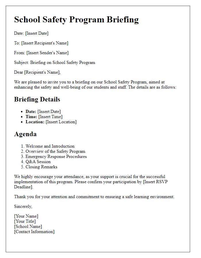 Letter template of school safety program briefing