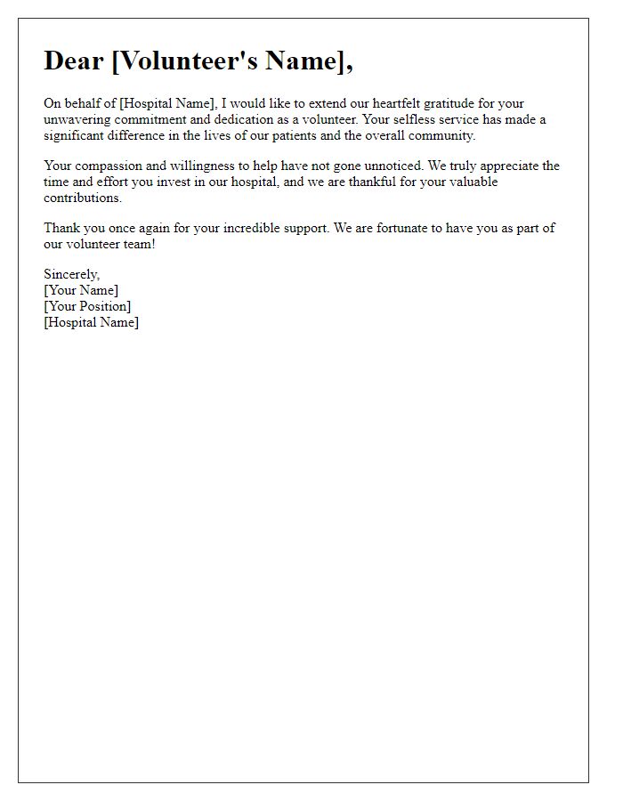 Letter template of thanks for the commitment of hospital volunteers