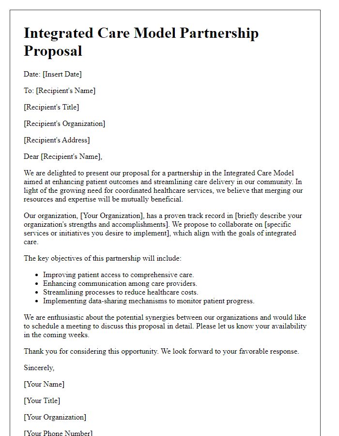 Letter template of integrated care model partnership proposal.