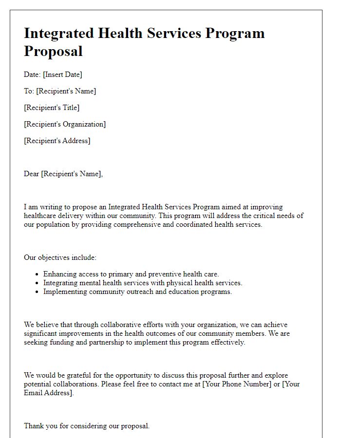 Letter template of integrated health services program proposal.